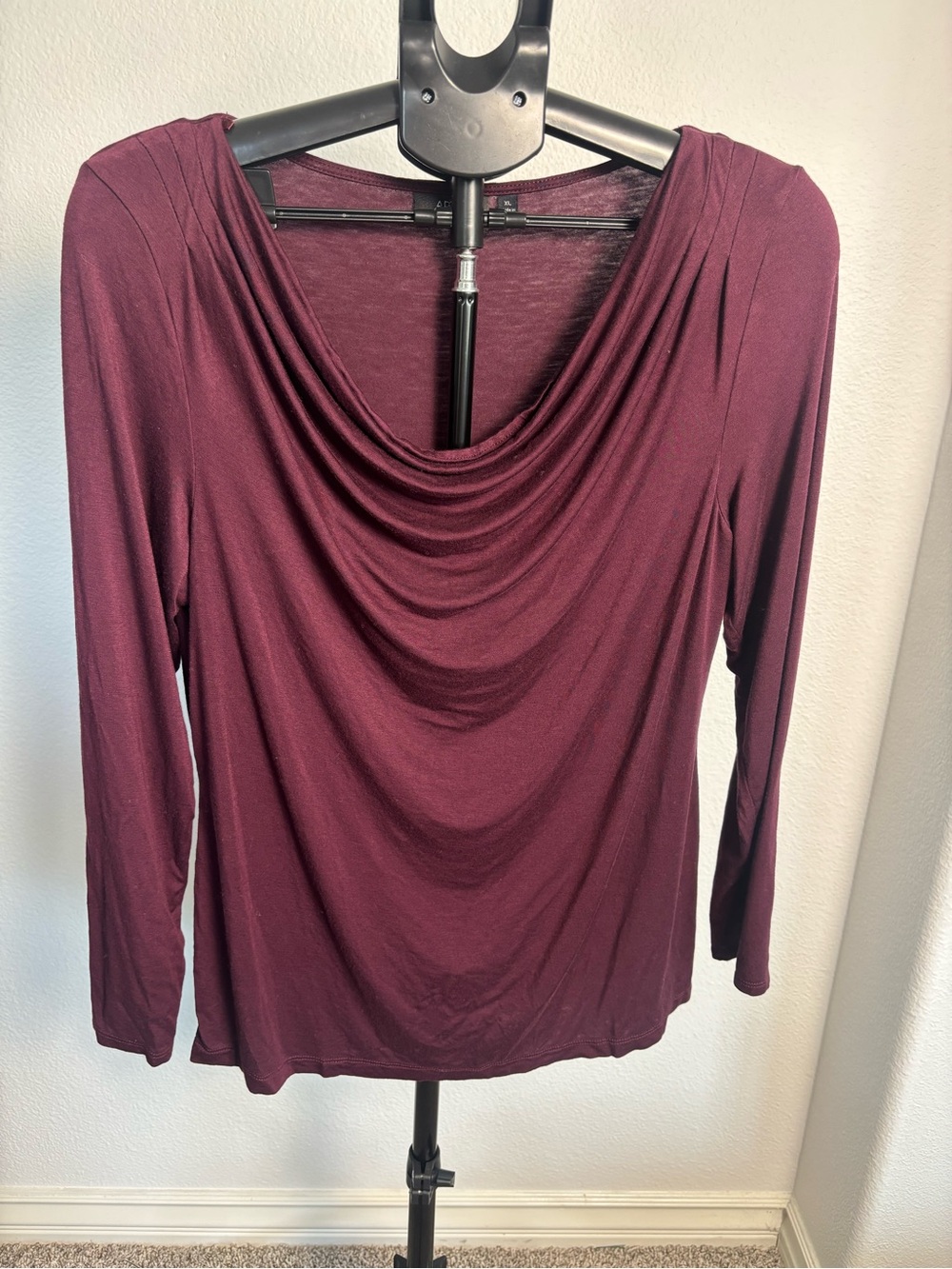 Apt. 9 Burgundy Draped Cowl Neck Long-Sleeve Top